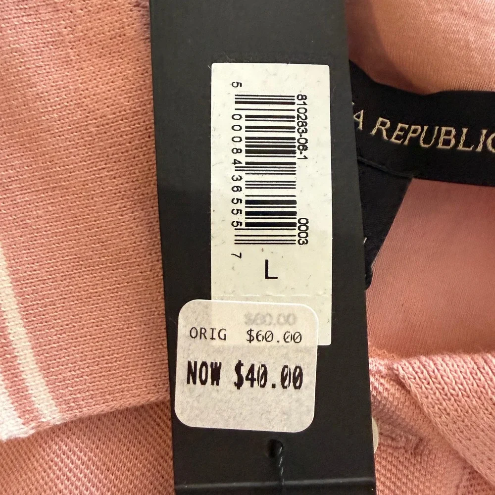 NEW! Banana Republic Pique Polo Mens Large Pink Tipped Collar Short Sleeve Logo